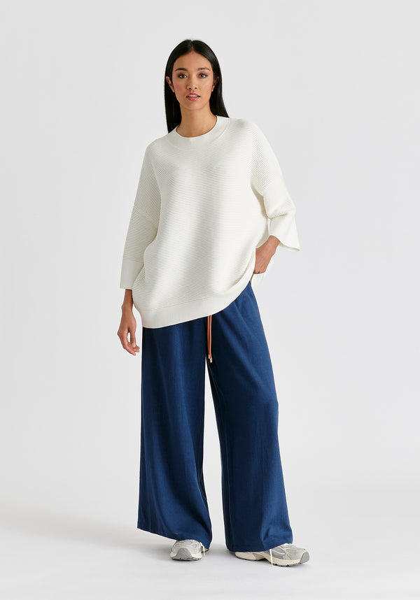 Mock Neck Cropped Sleeve Ribbed Jumper