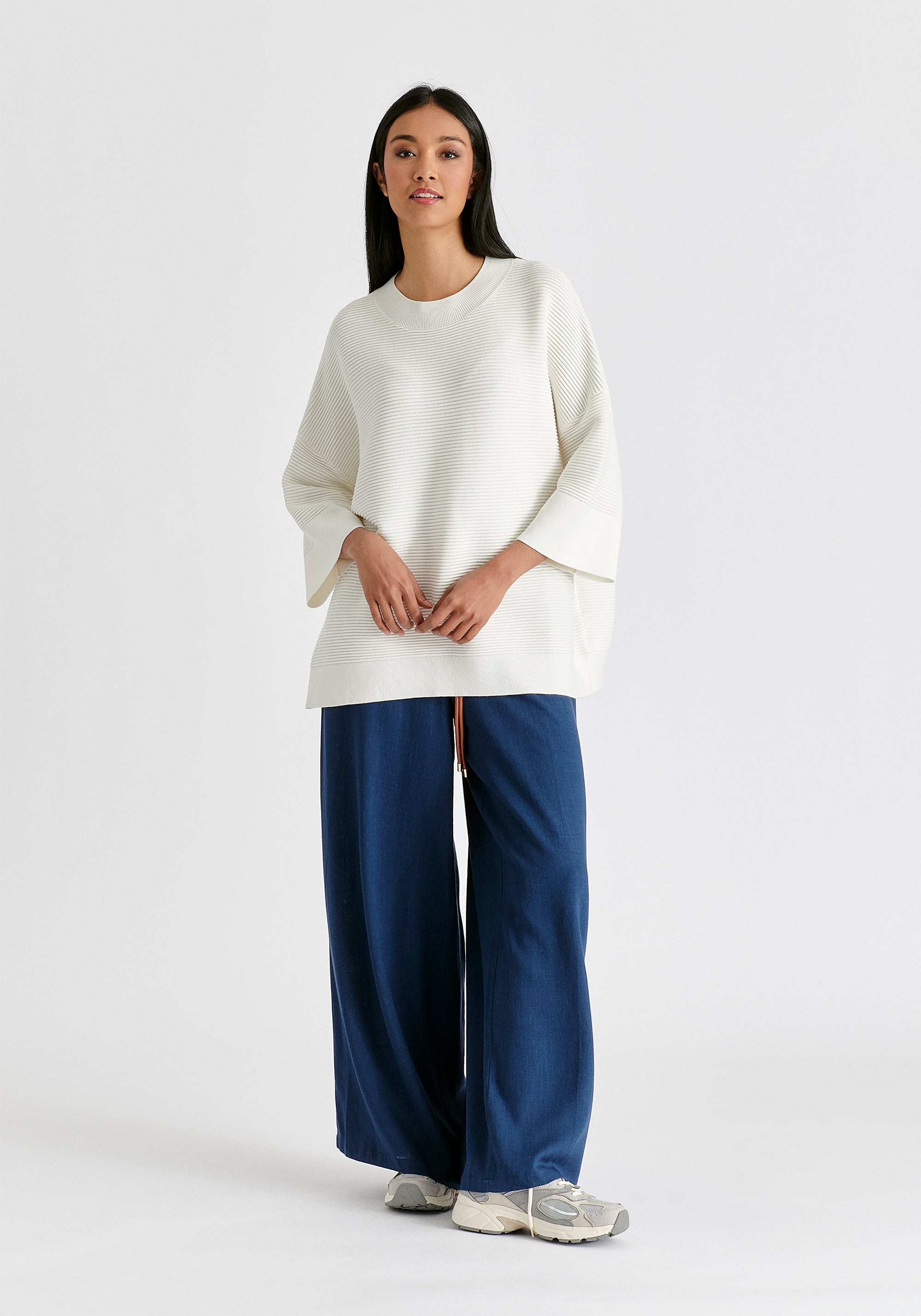 Mock Neck Cropped Sleeve Ribbed Jumper