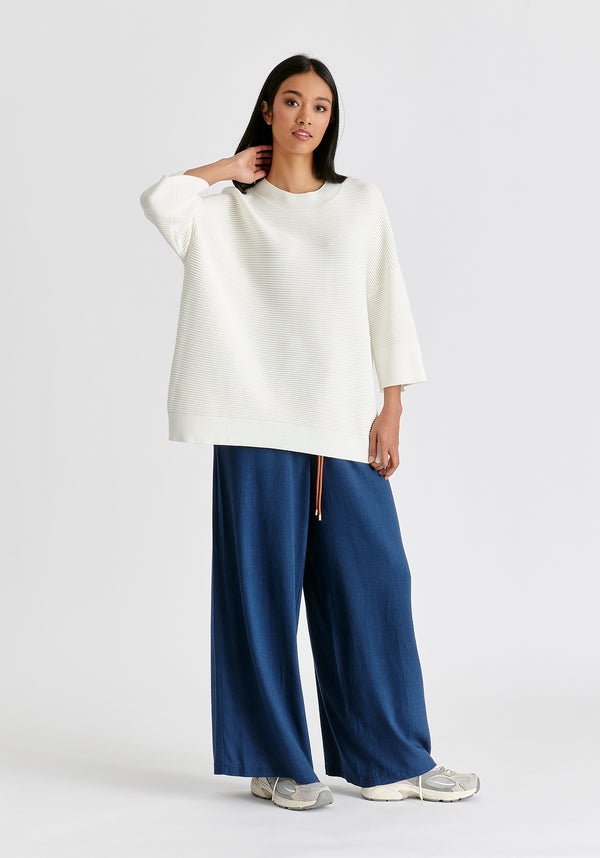 Mock Neck Cropped Sleeve Ribbed Jumper