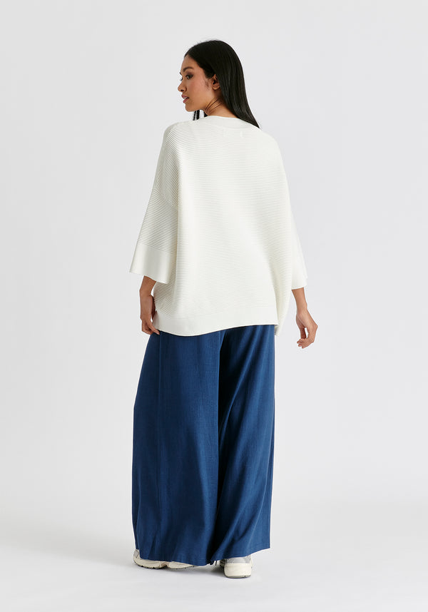 Mock Neck Cropped Sleeve Ribbed Jumper