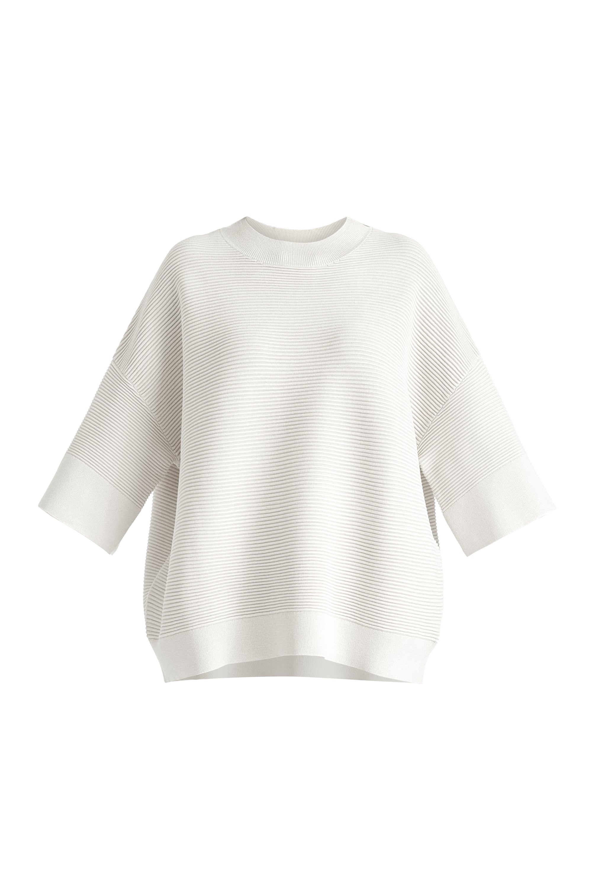 Mock Neck Cropped Sleeve Ribbed Jumper In White Cutout
