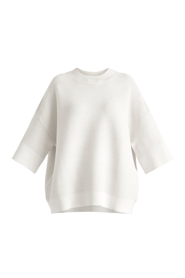 Mock Neck Cropped Sleeve Ribbed Jumper In White Cutout