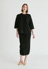 Mock Neck Cropped Sleeve Ribbed Jumper in Black