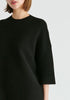 Mock Neck Cropped Sleeve Ribbed Jumper in Black Closeup