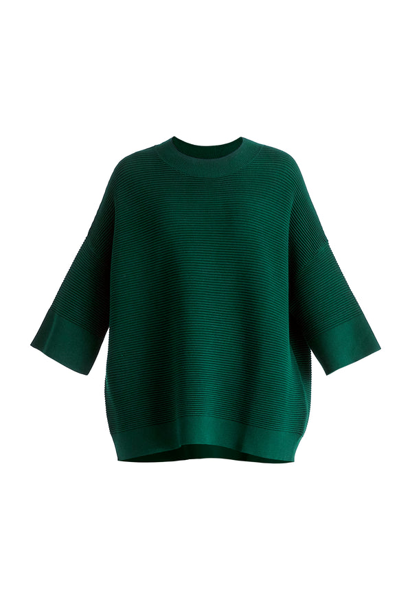 Mock Neck Cropped Sleeve Ribbed Jumper in Dark Green