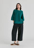 Mock Neck Cropped Sleeve Ribbed Jumper in Ocean Blue Front