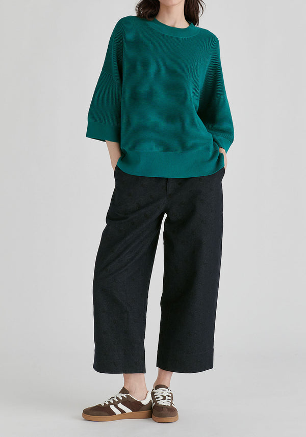 Mock Neck Cropped Sleeve Ribbed Jumper
