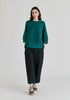 Mock Neck Cropped Sleeve Ribbed Jumper in Ocean Blue Front