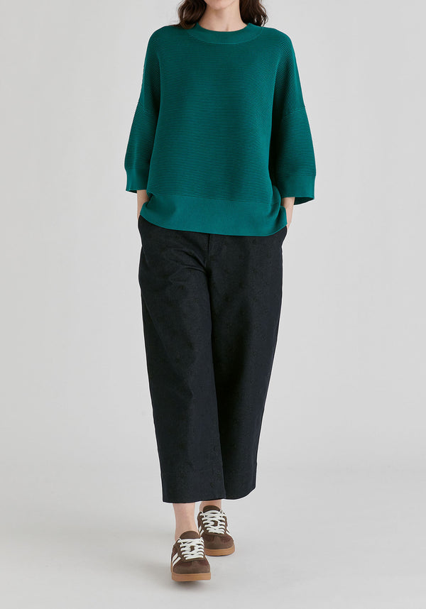 Mock Neck Cropped Sleeve Ribbed Jumper