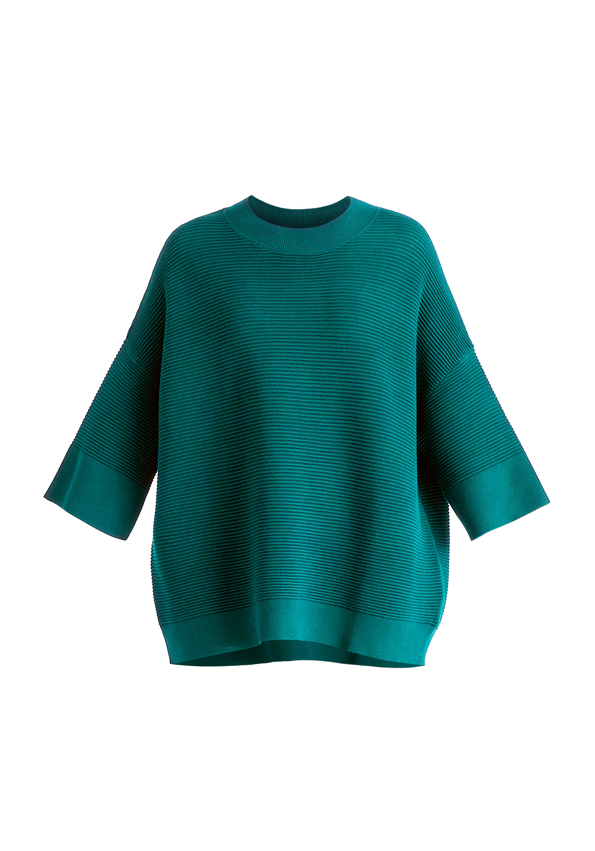 Mock Neck Cropped Sleeve Ribbed Jumper