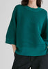 Mock Neck Cropped Sleeve Ribbed Jumper in Ocean Blue Closeup