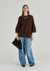 Mock Neck Cropped Sleeve Ribbed Jumper
