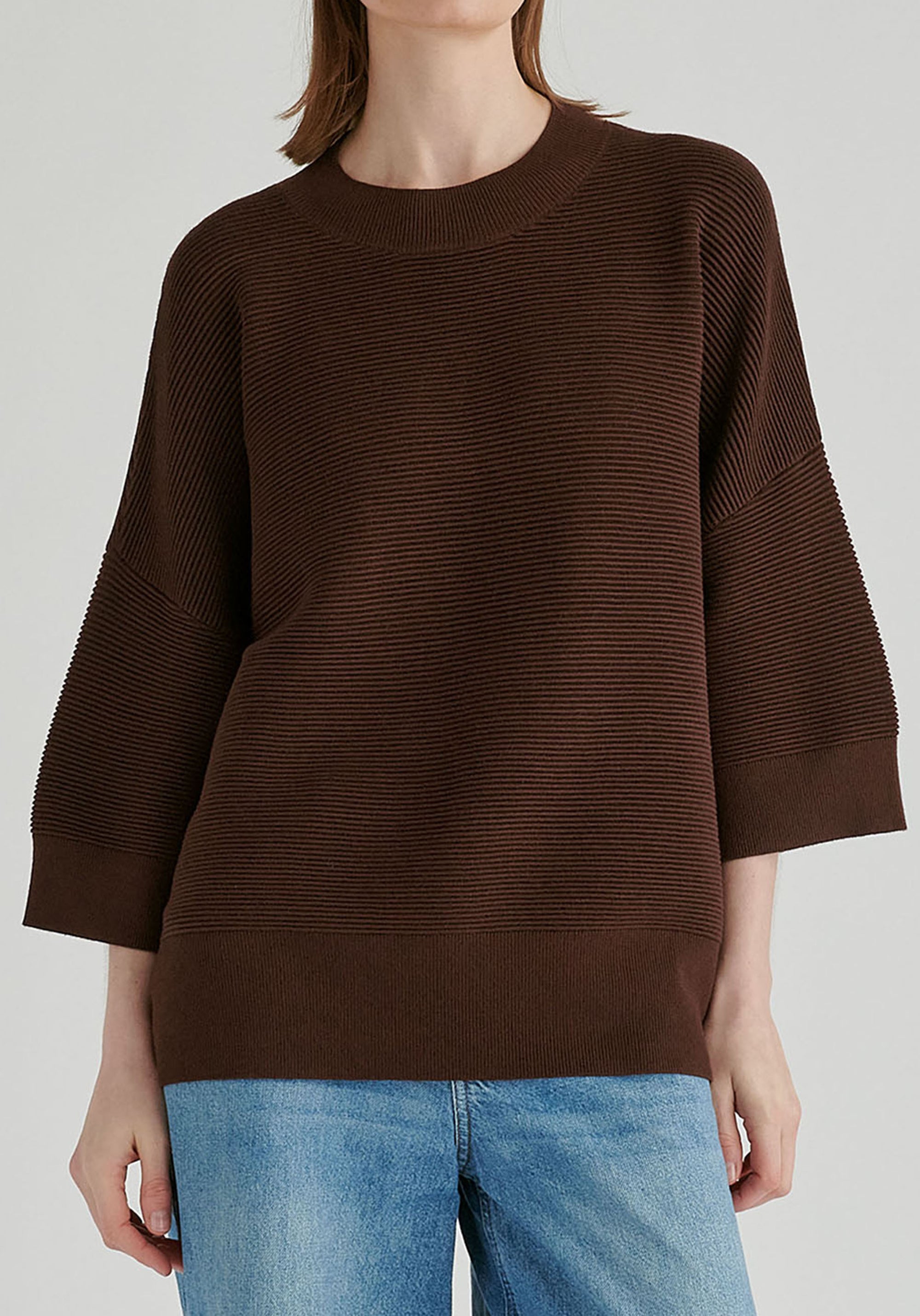 Mock Neck Cropped Sleeve Ribbed Jumper