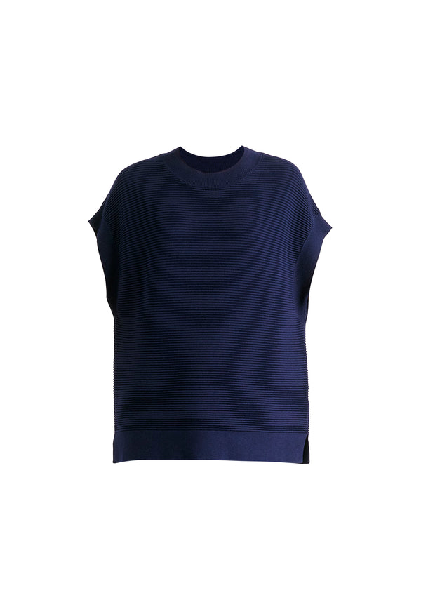 Mock Neck Sleeveless Ribbed Jumper In Navy Cutout