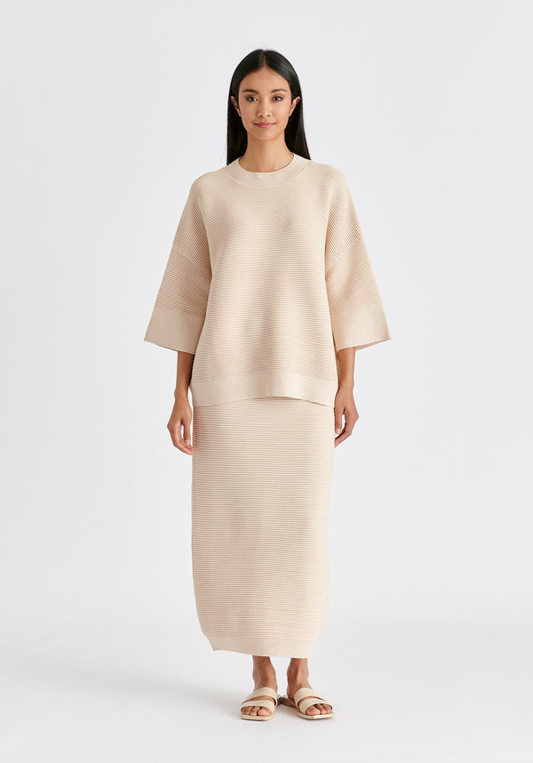 Ribbed Midi Skirt In Beige