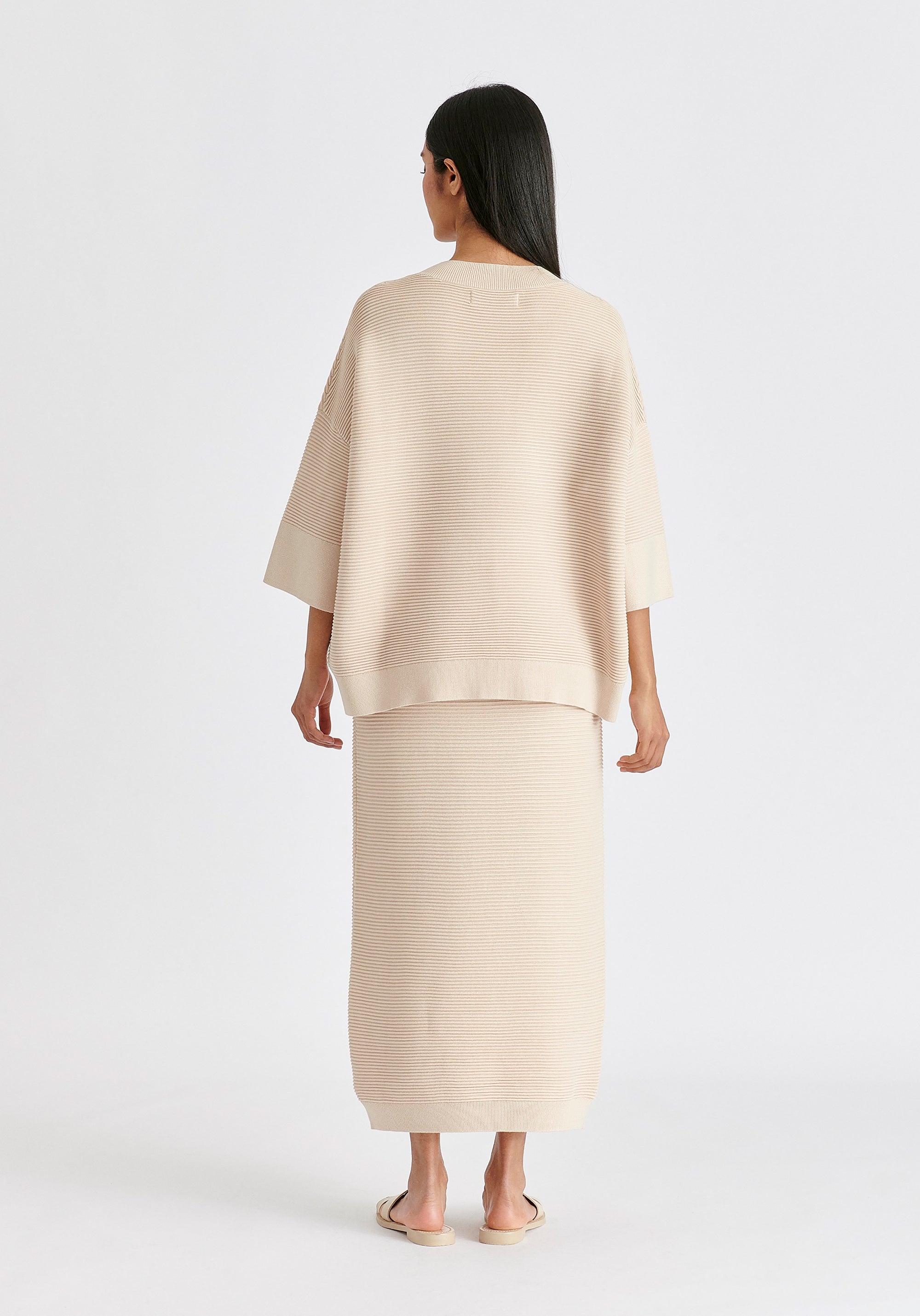Ribbed Midi Skirt In Beige Back