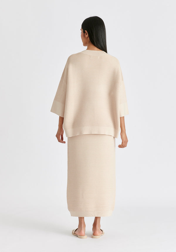 Ribbed Midi Skirt In Beige Back
