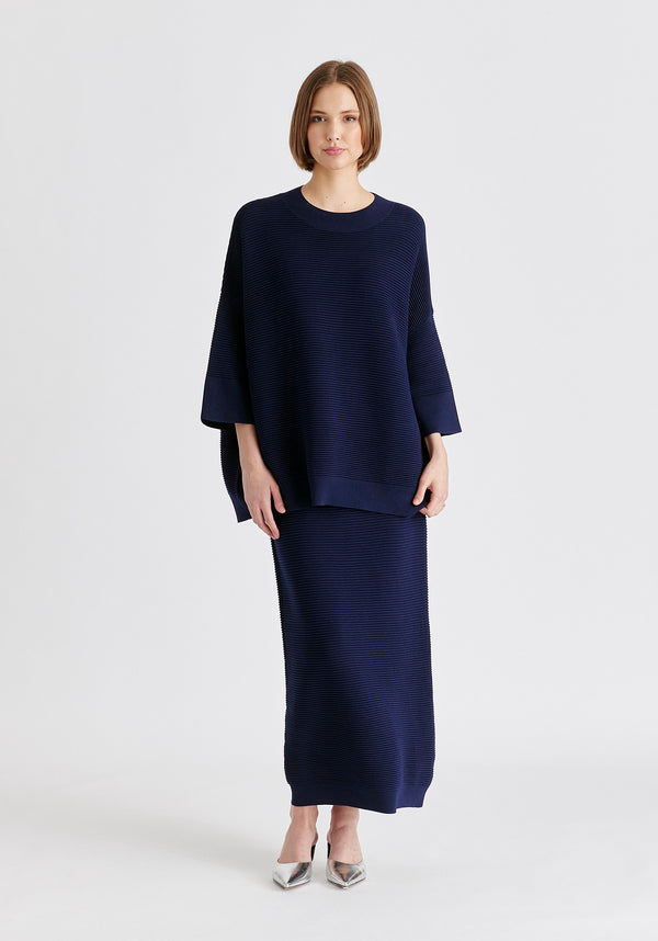 Ribbed Midi Skirt In Navy