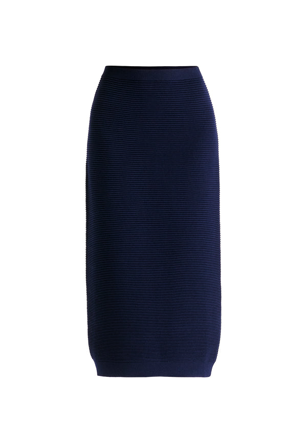 Ribbed Midi Skirt In Navy Cutout