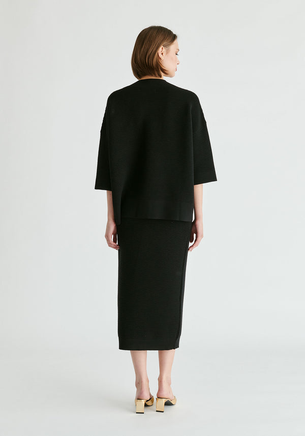 Ribbed Midi Skirt in Black Back