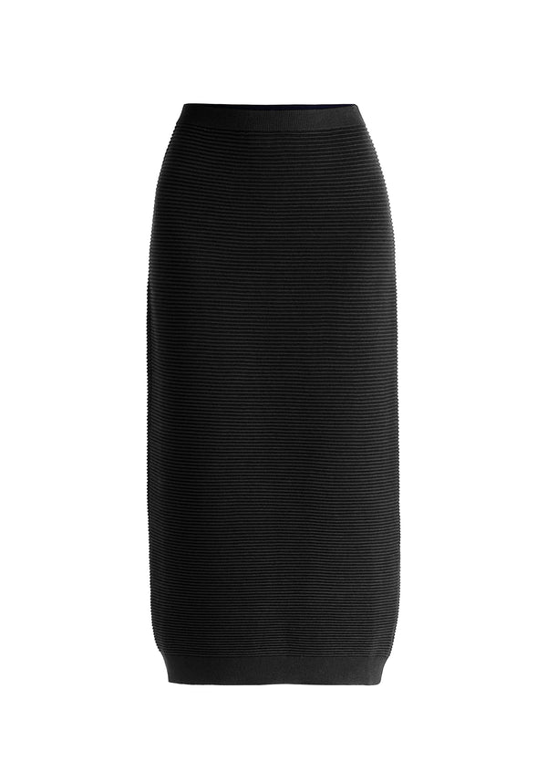 Ribbed Midi Skirt in Black Cutout