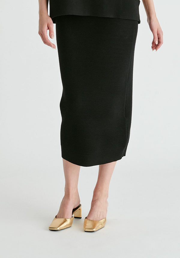 Ribbed Midi Skirt in Black Closeup