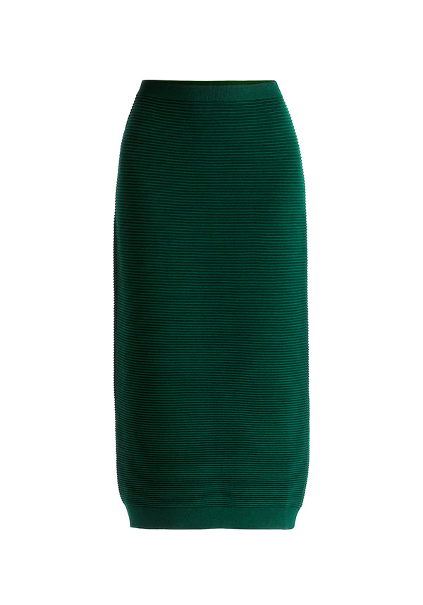 Ribbed Midi Skirt in Dark Green Cutout