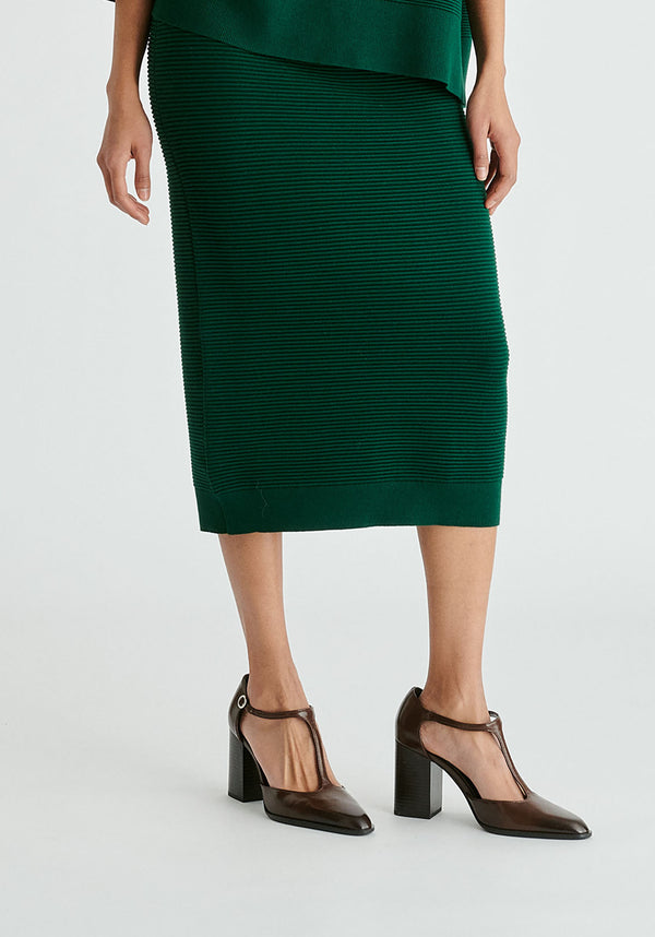 Ribbed Midi Skirt in Dark Green Closeup
