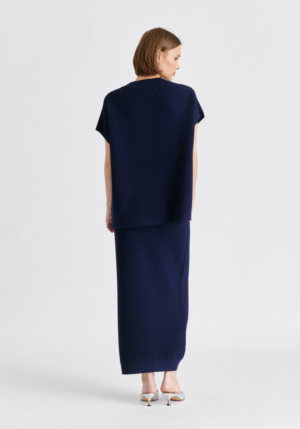 V-Neck Sleeveless Ribbed Jumper In Navy Back