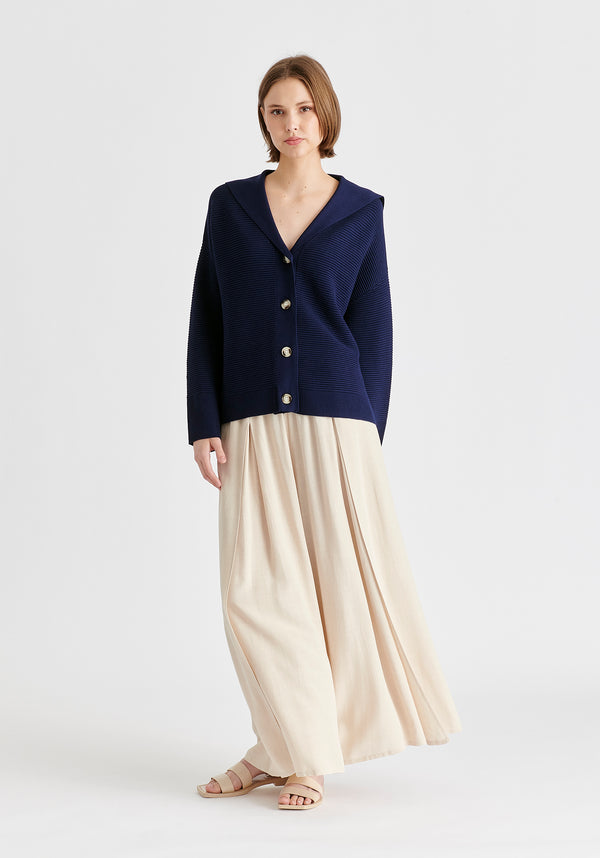 Sailor Collar Ribbed Cardigan