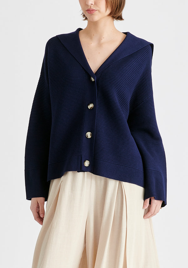 Sailor Collar Ribbed Cardigan