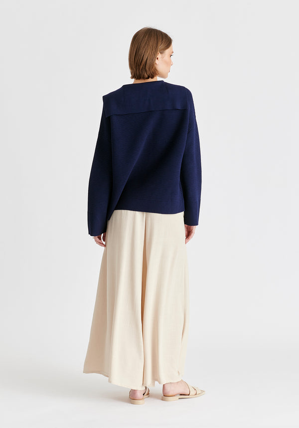 Sailor Collar Ribbed Cardigan