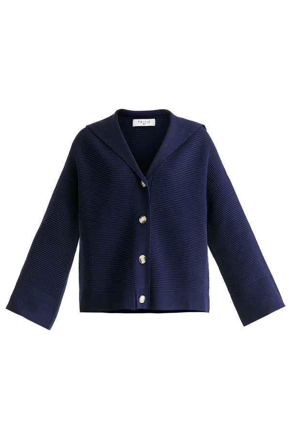 Sailor Collar Ribbed Cardigan