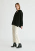 Polo Collar Ribbed Jumper in Black Side