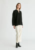 Polo Collar Ribbed Jumper in Black Front