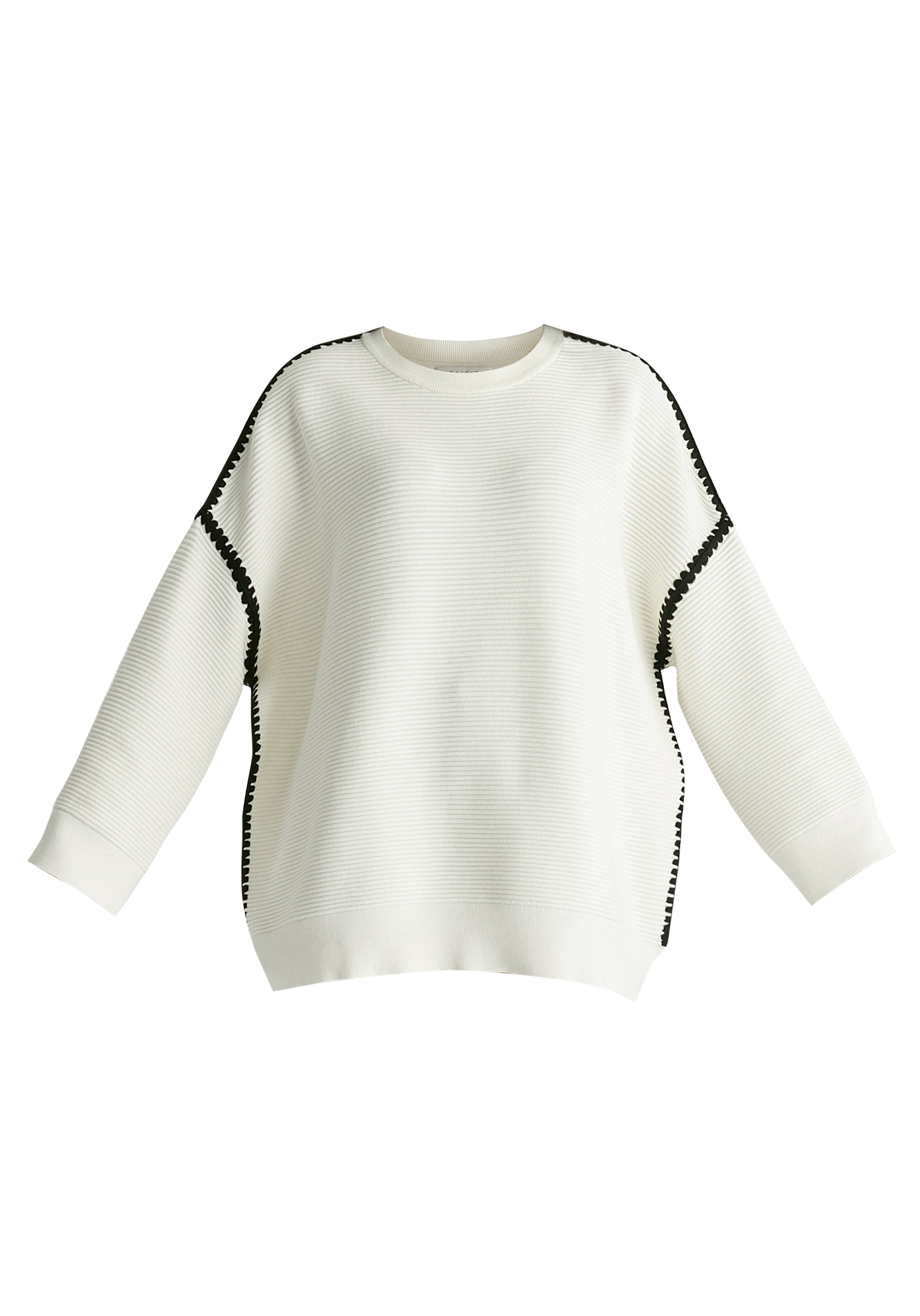 Ribbed Jumper with Contrasting Embroidery in White Cutout
