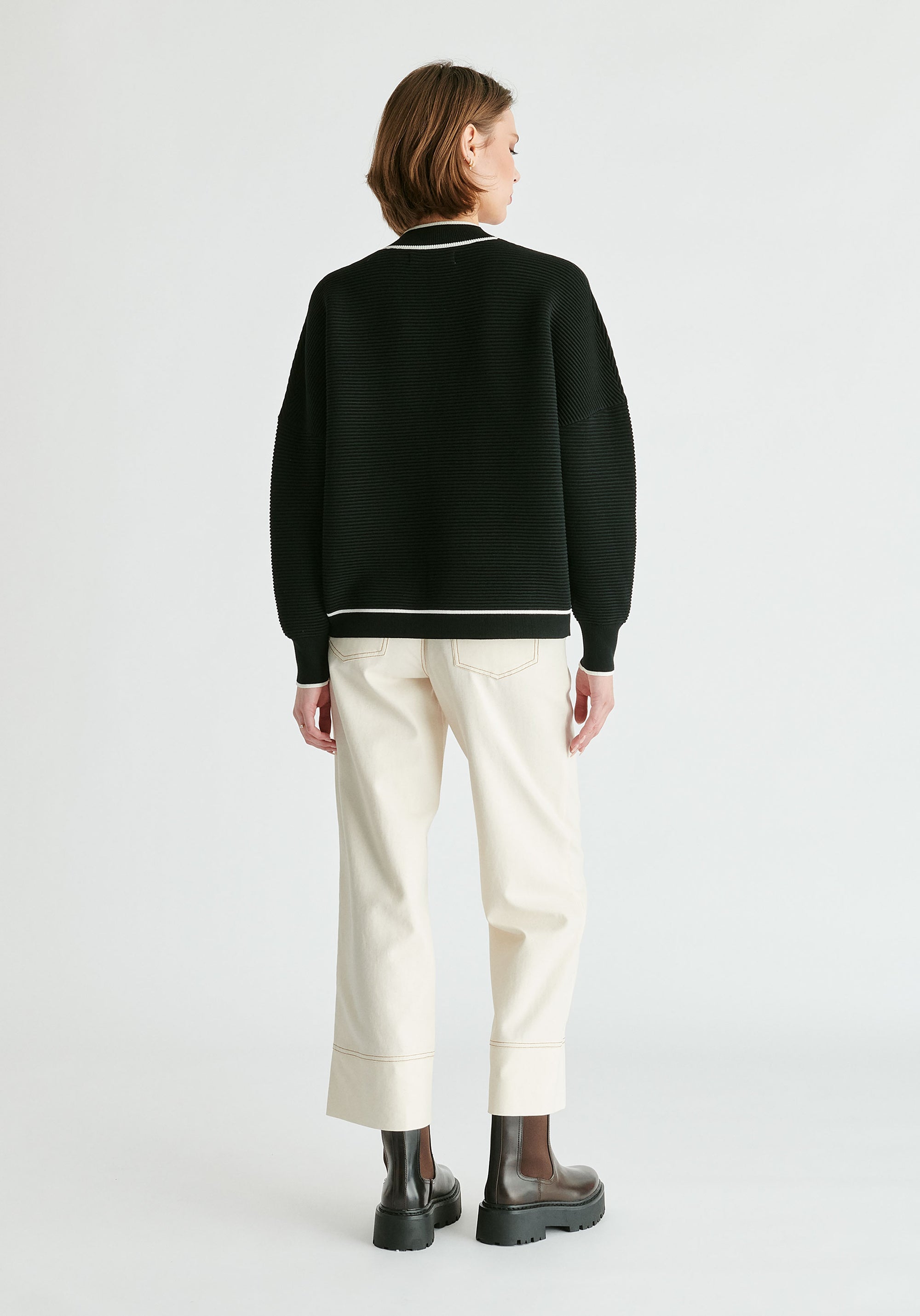 Ribbed Cardigan with Contrast Trim