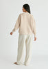 Ribbed Cardigan with Contrast Trim in Cream and White Back