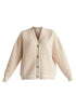Ribbed Cardigan with Contrast Trim in Cream and White Cutout