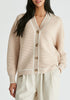Ribbed Cardigan with Contrast Trim in Cream and White Front