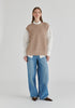 Side Slit Sleeveless Ribbed Jumper in Almond Front