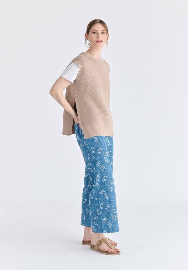 Side Slit Sleeveless Ribbed jumper in Almond Side