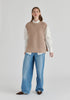 Side Slit Sleeveless Ribbed Jumper in Almond Front