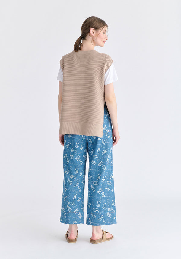 Side Slit Sleeveless Ribbed jumper in Almond Back