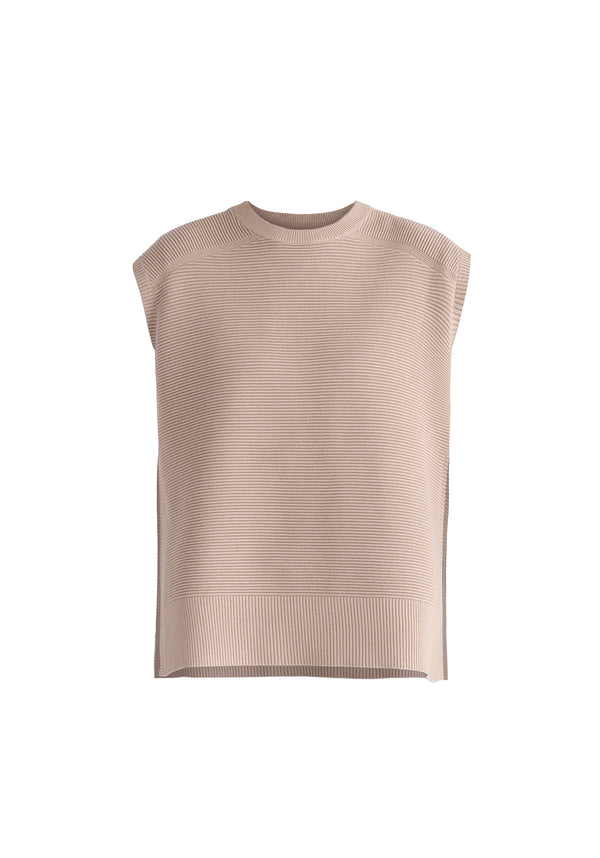Side Slit Sleeveless Ribbed jumper in Almond Cutout