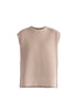 Side Slit Sleeveless Ribbed jumper in Almond Cutout