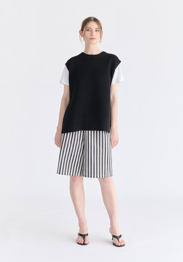 Side Slit Sleeveless Ribbed Jumper