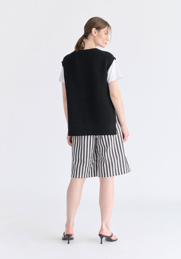 Side Slit Sleeveless Ribbed jumper in Black Back
