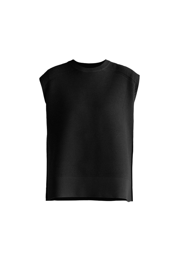 Side Slit Sleeveless Ribbed jumper in Black Cutout