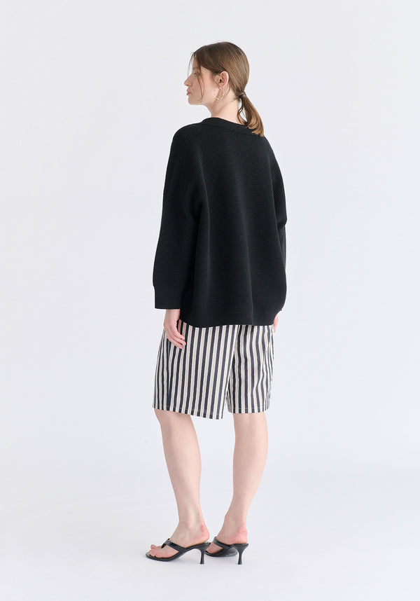 Low Cut Polo Collar Ribbed Jumper